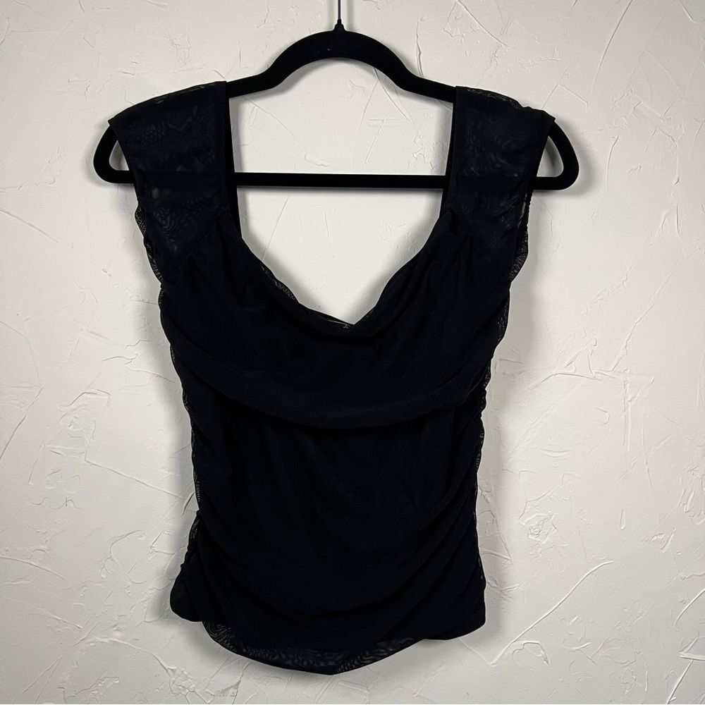 Vintage Y2K Rampage Black Mesh Drape Top Deadstock Coquette Fairy Going Out M